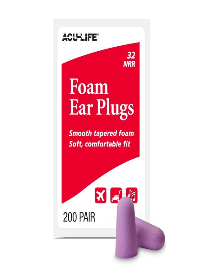 Acu-Life Foam Ear Plugs, 200 Pair for Sleeping, Snoring, Loud Noise, Traveling, Concerts, Construction, & Studying, NRR 32, Purple - Image 1